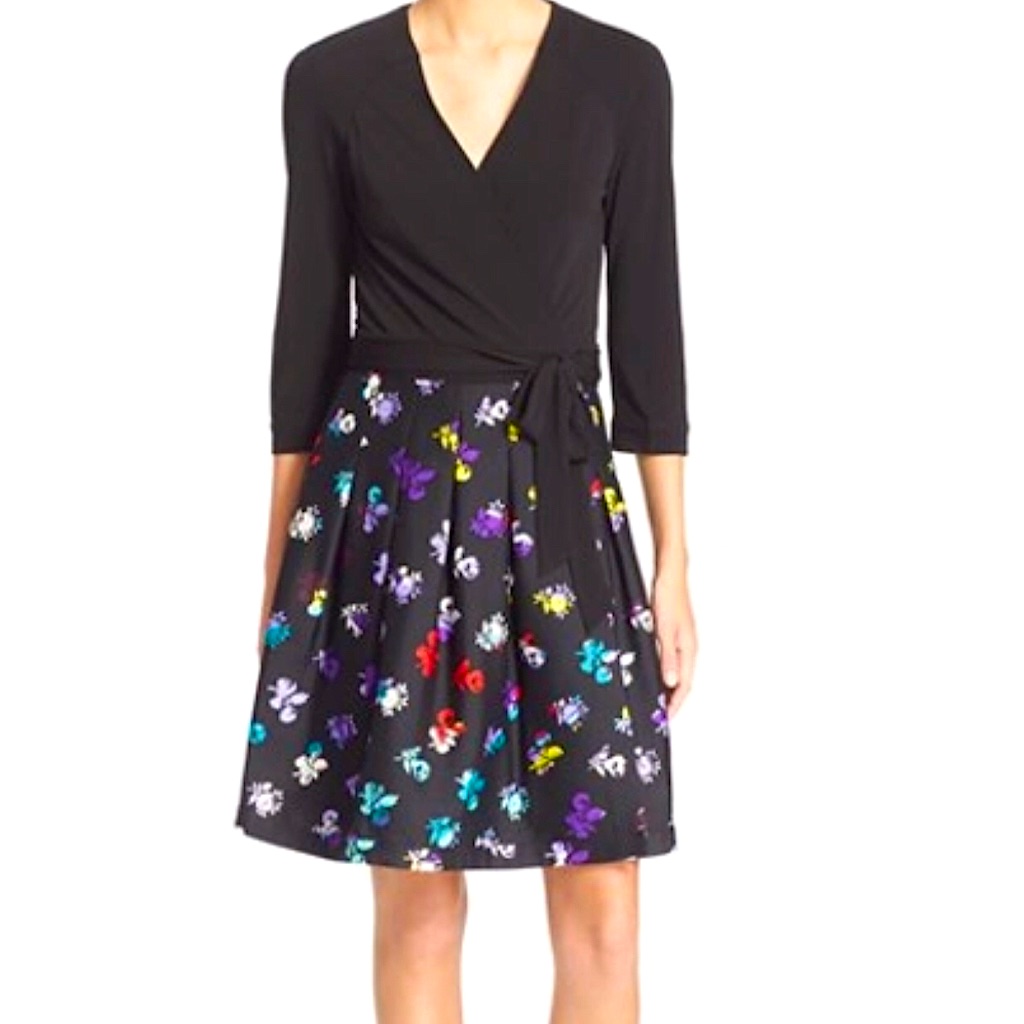 Diane Von Furstenberg 'Jewel' Print Wrap Dress In Black/ Daisy Buds